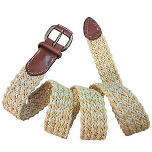 Trafalgar Woven Belt w/ Leather Trim, Yellow / White, Size 38 Men's, Like New!